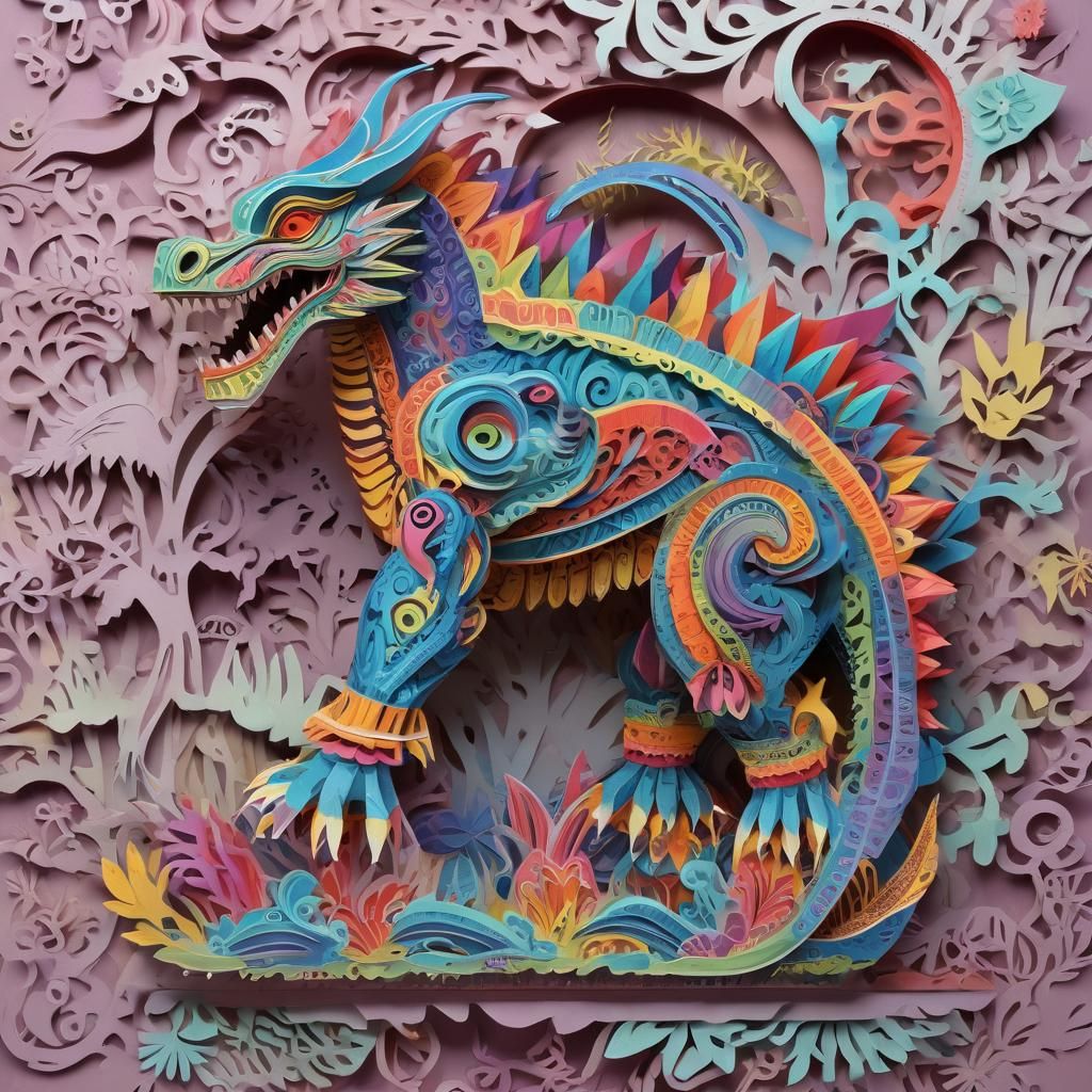 Kirigami Kaiju Alebrije in Kirigami Style