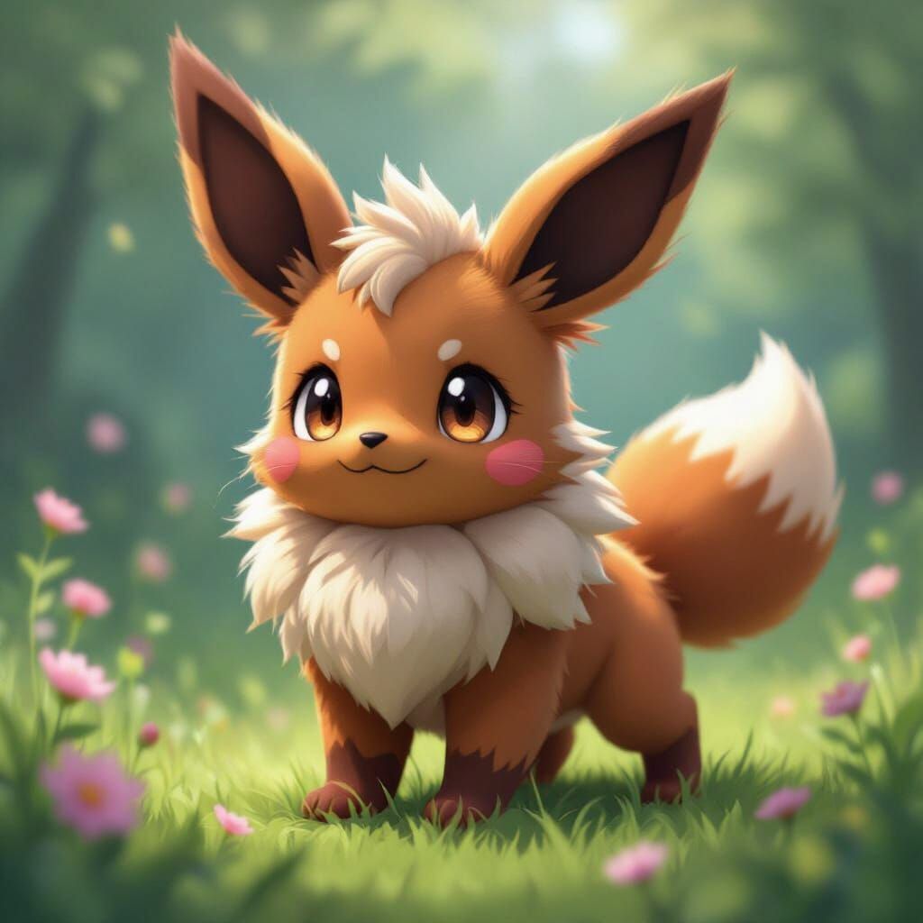 Dark Brown Eevee Pokemon in Detailed 3D Anime Style