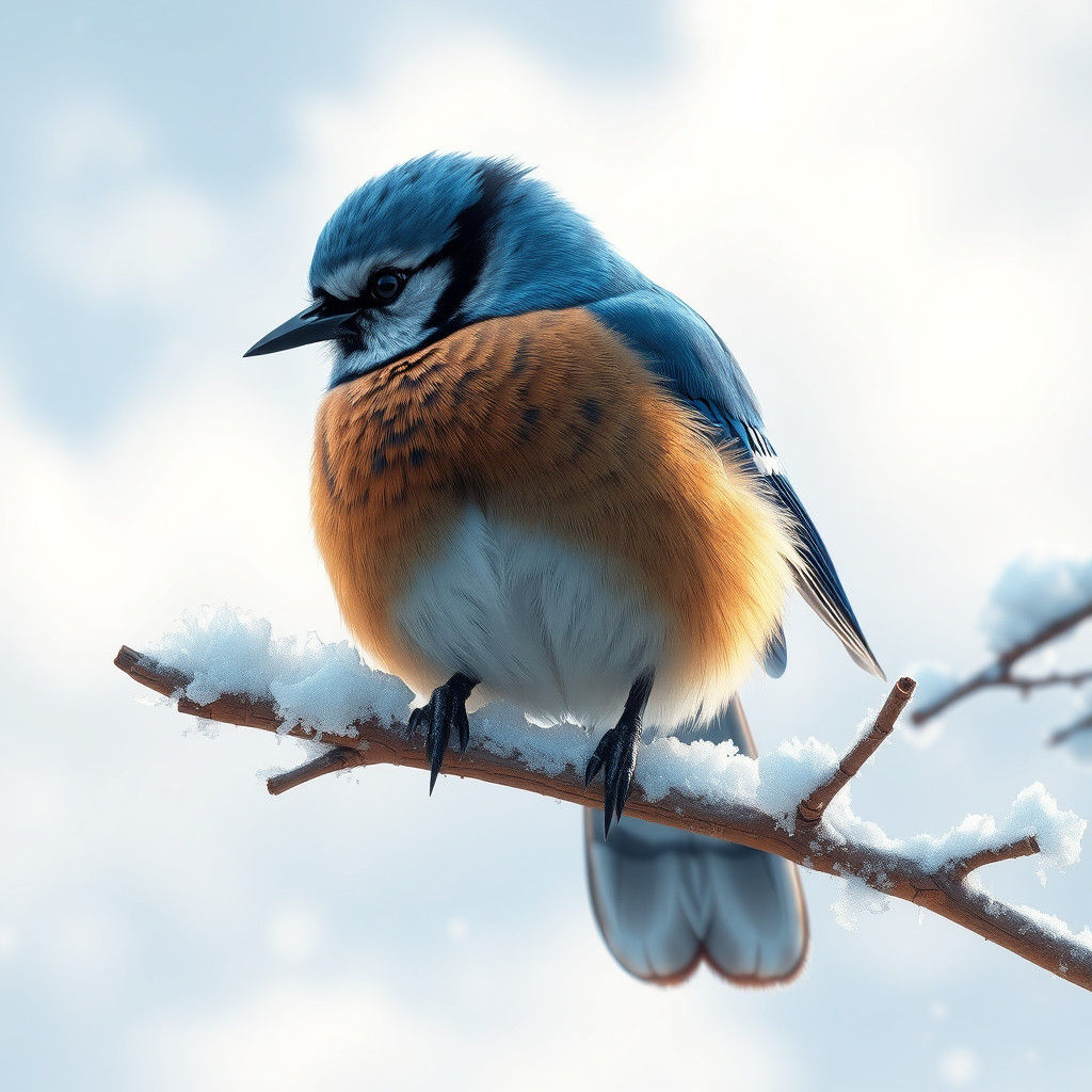 Bluejay in Winter Wonderland: Hyper-Realistic Matte Painting