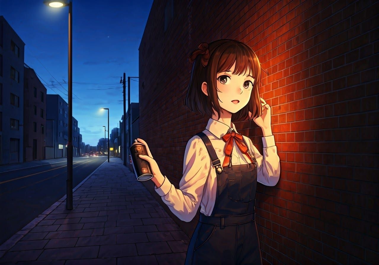 Girl with Spray Can in Anime Street Art