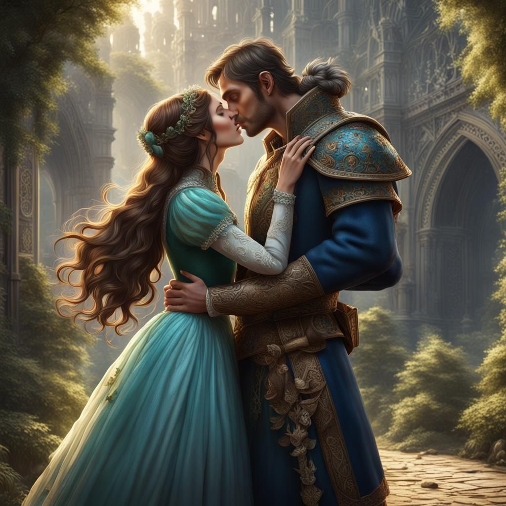 Husband and Wife Kissing: Detailed Fantasy Art