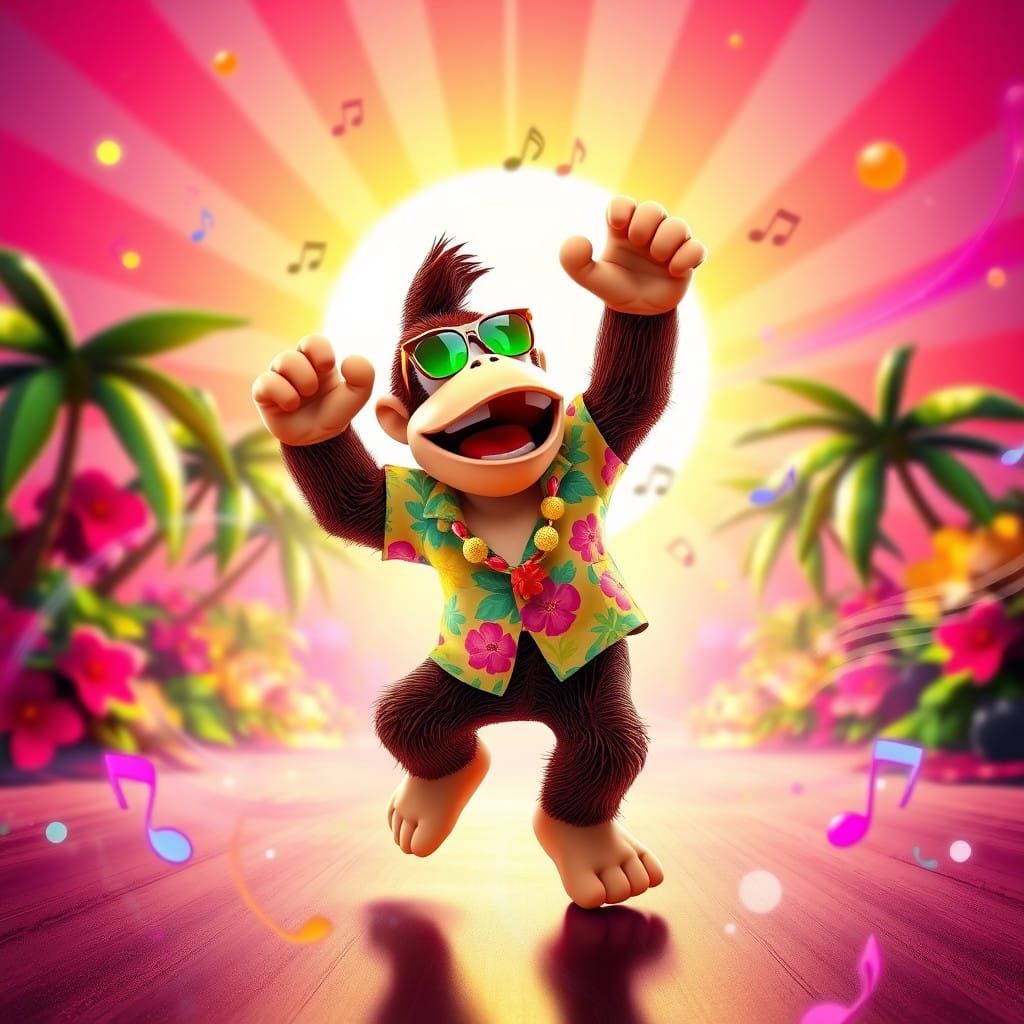 Vibrant Diddy Kong Dance Party in Tropical Paradise