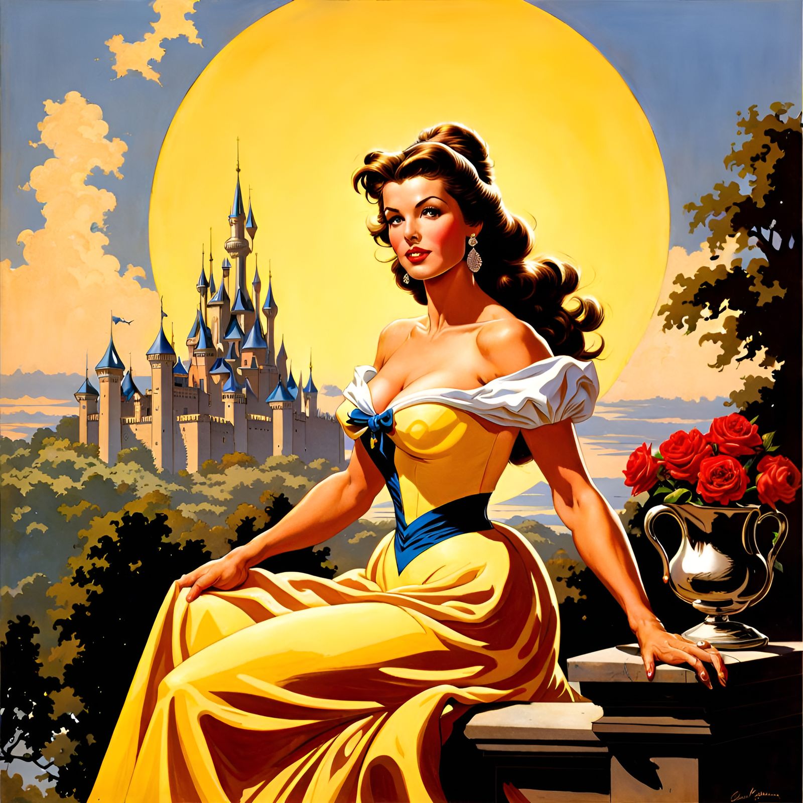 Princess Belle in Pin-Up Comic Art Style