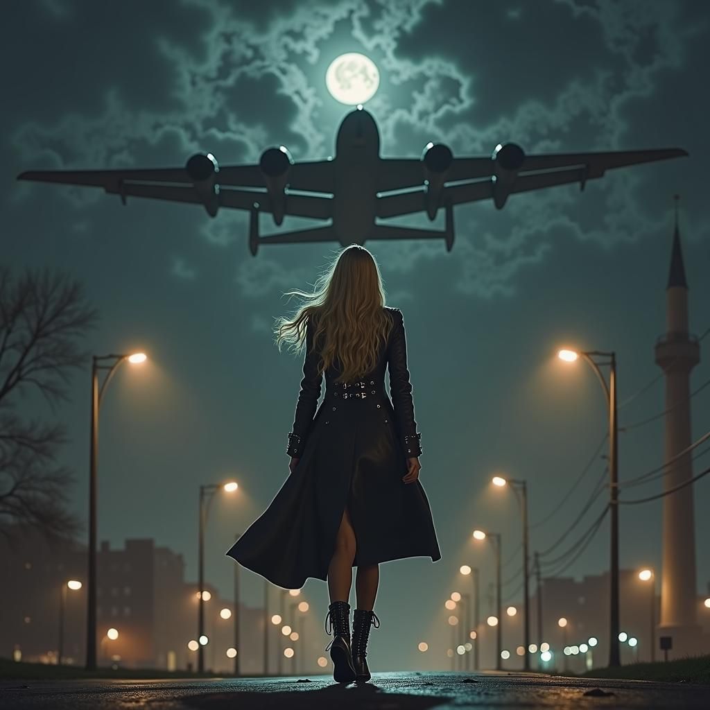 Dystopian Night Walker in Retro-Futuristic Cityscape