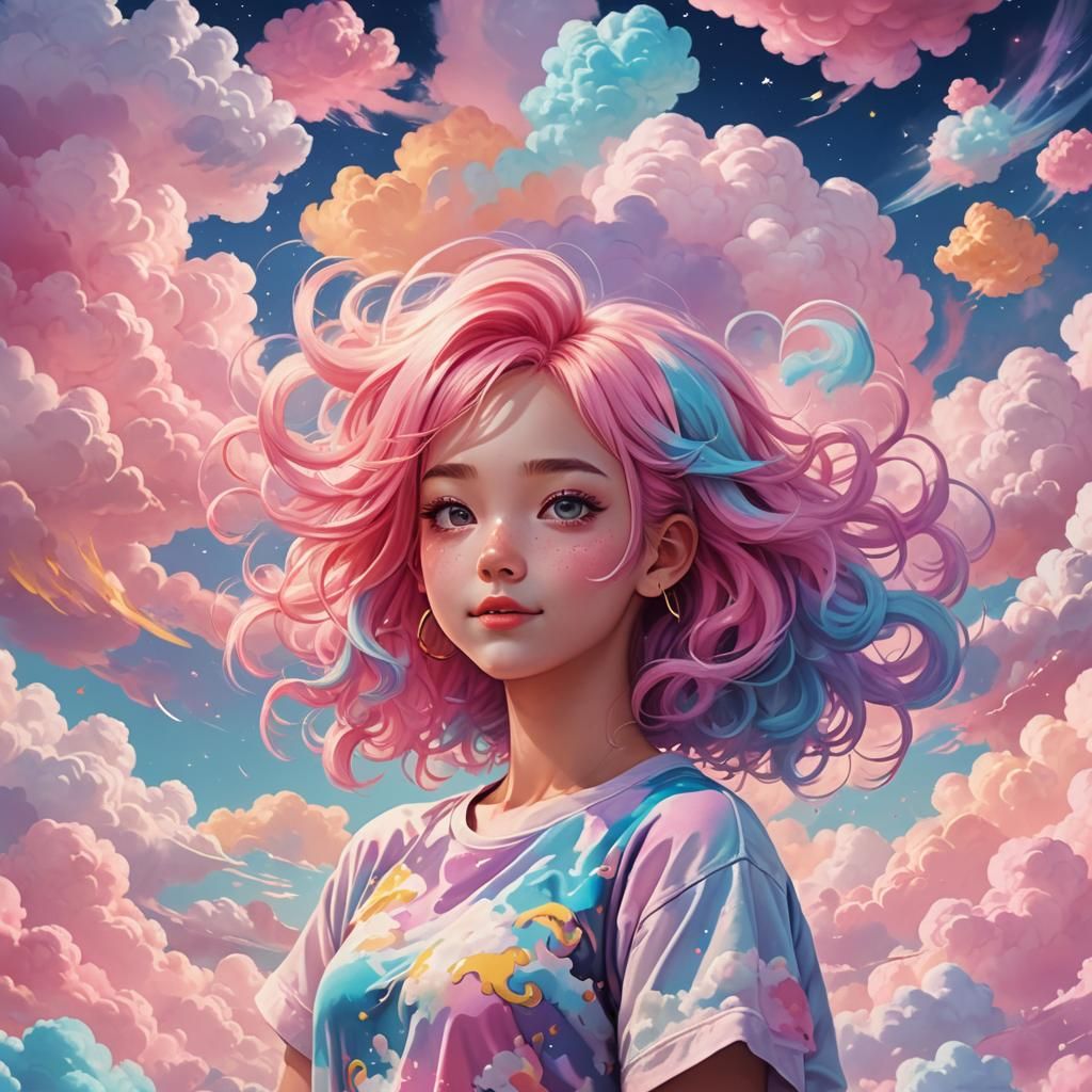 Pastel Goth Woman in Dreamy Anime-Inspired Art