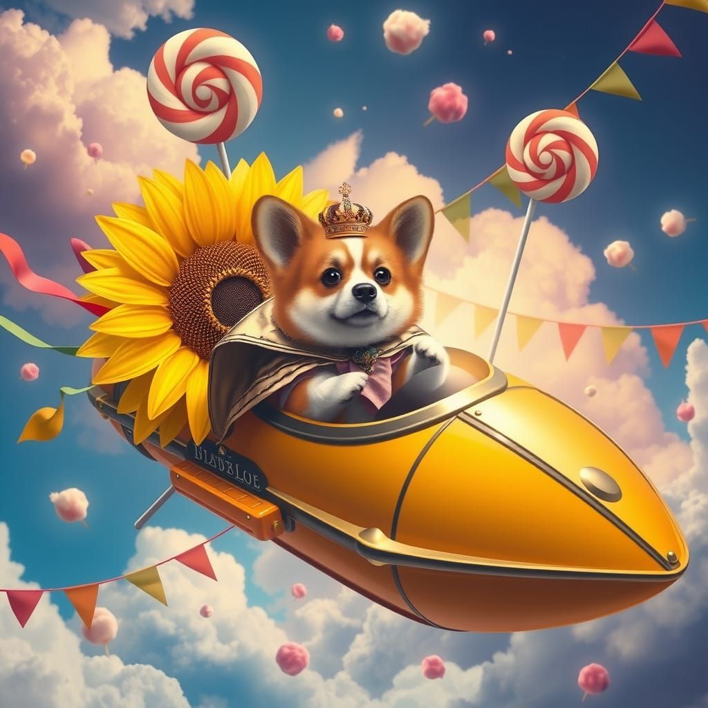 Corgi Pilot in Candy Sky, Matte Painting