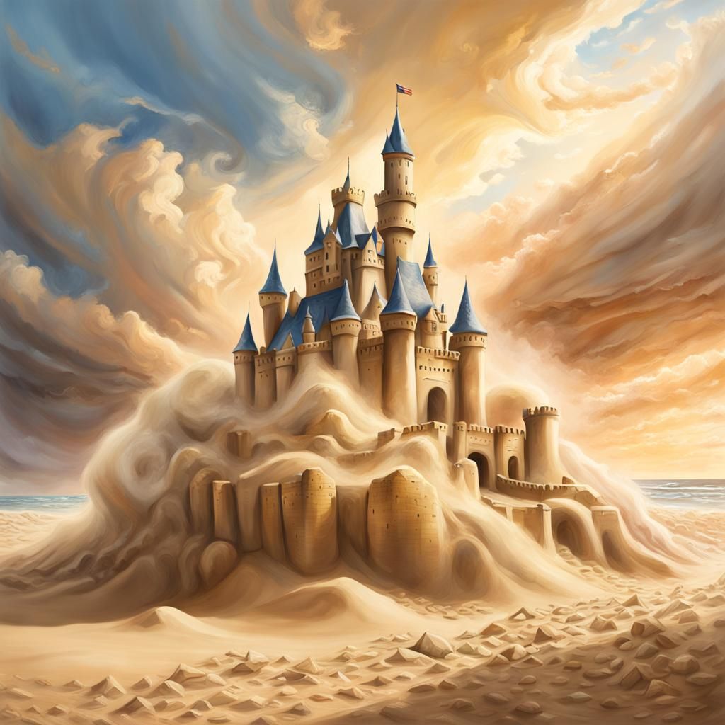 Surreal Beach Scene in Vibrant Oil Painting Style