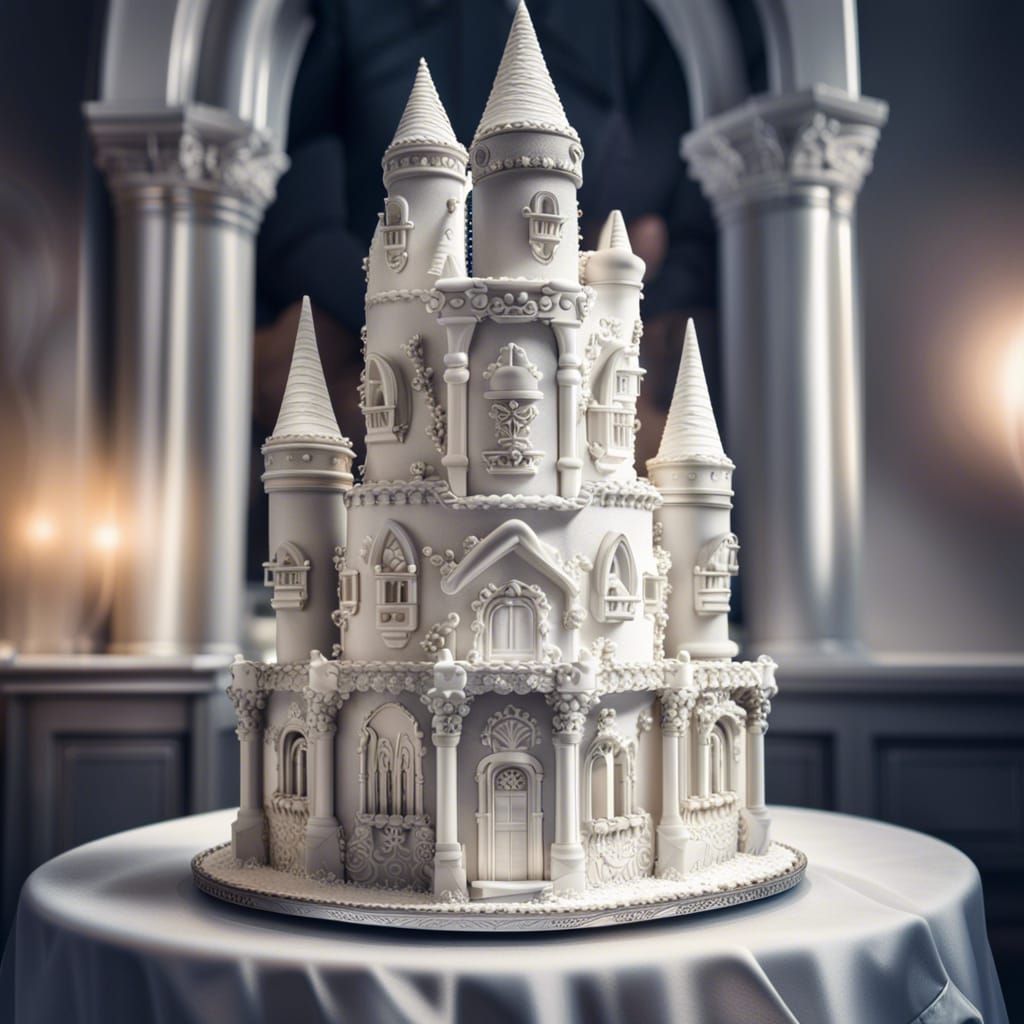 Hyperrealistic White Castle Wedding Cake