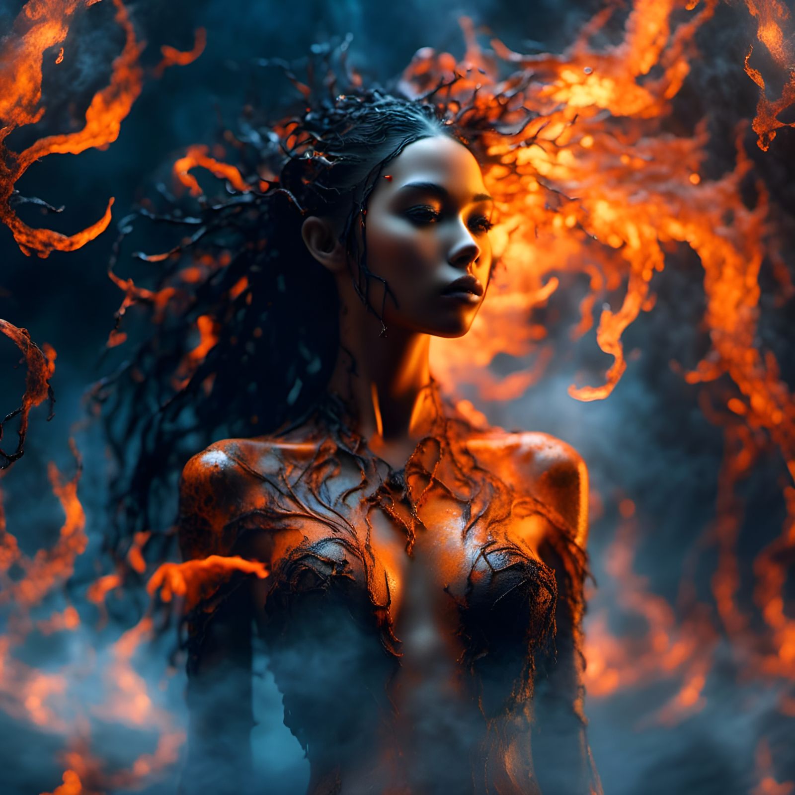 Fiery Water Spirit: Elemental Woman in HDR
