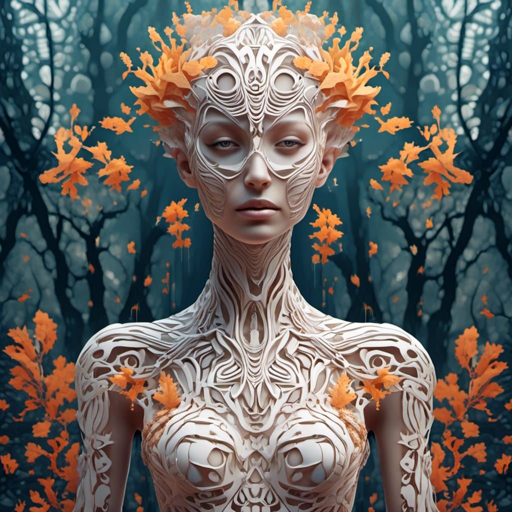 Scandinavian Forest: Rice Paper Design of Humanoid Woman