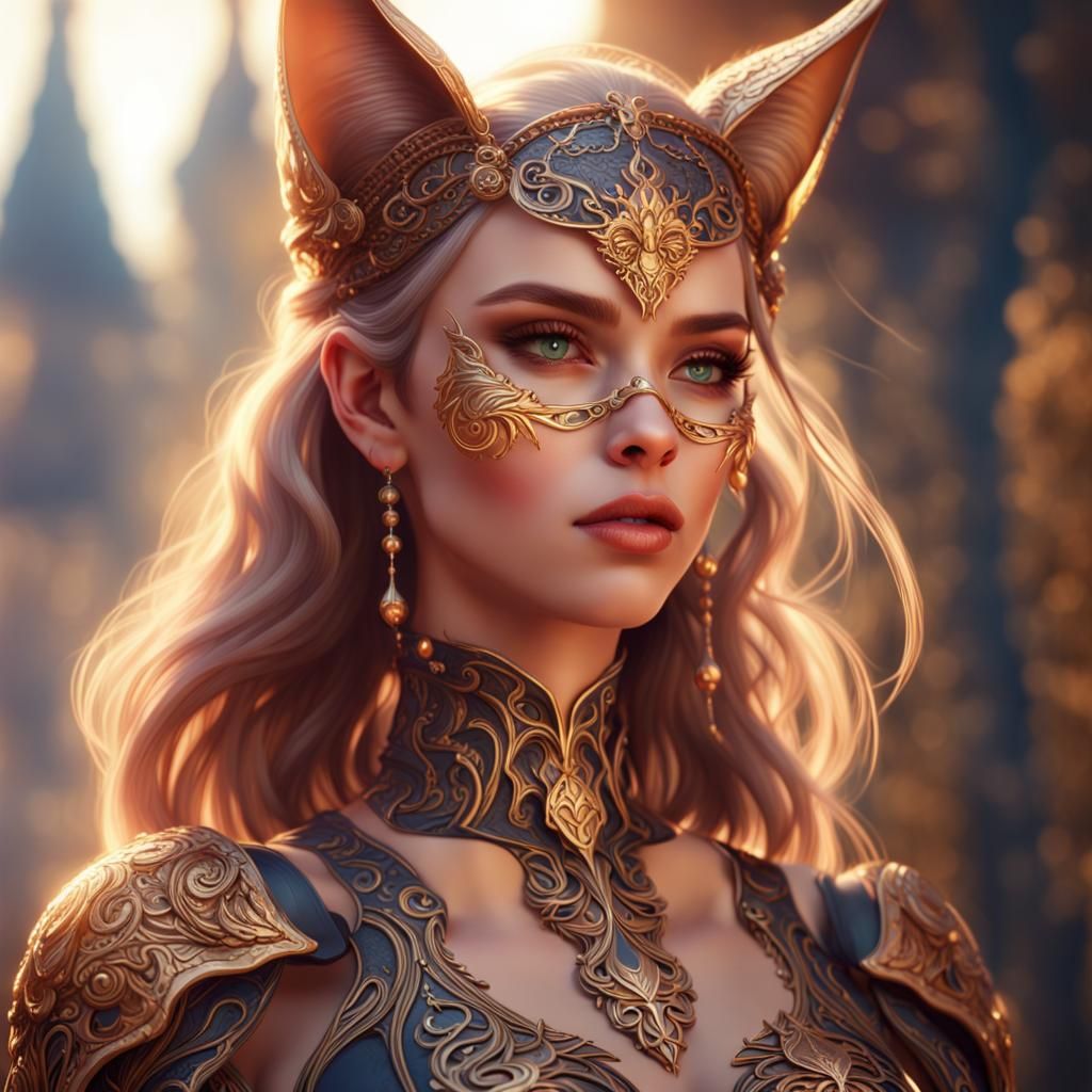 Beautiful Catgirl Portrait in Detailed Matte Painting