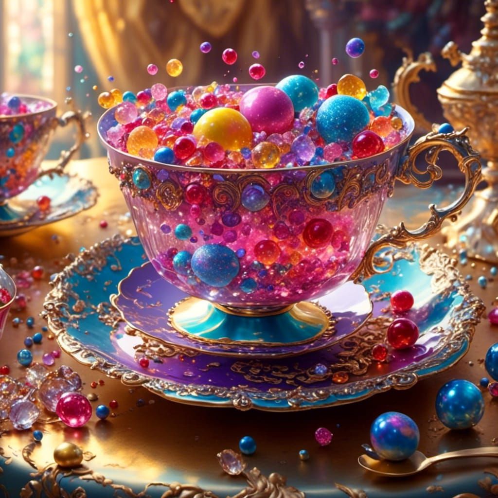 Popping Candy World in Ornate Teacup