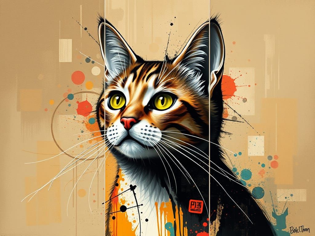 Earth Toned Abstract Feline Artwork