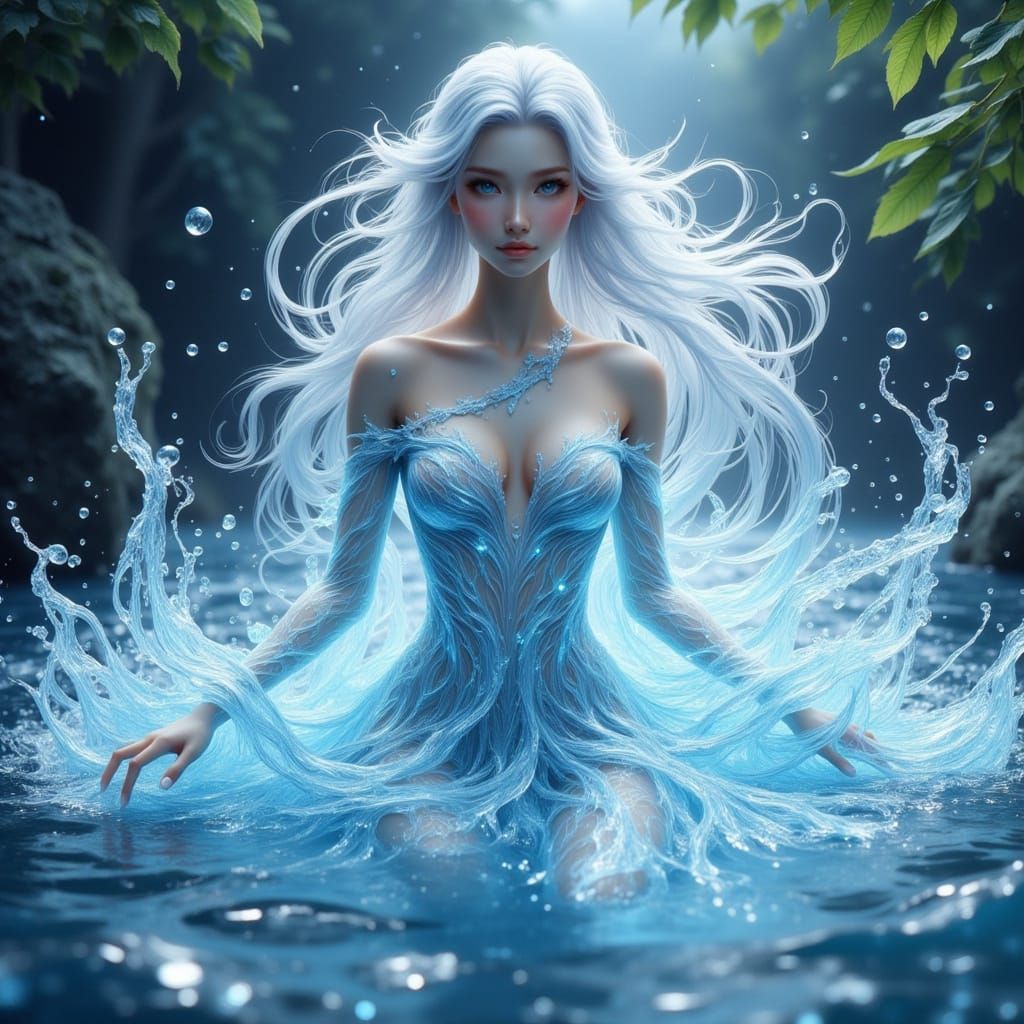 Beautiful Water Spirit Woman in 3D Anime Style