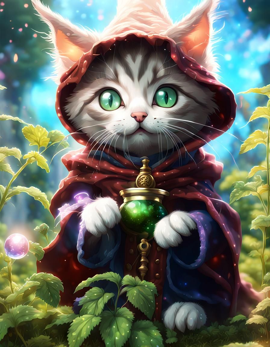 Kitten Wizard in Catnip Garden Anime Art