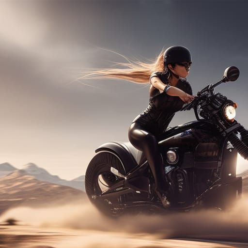 woman riding a motorbike, artwork by wlop, actionshot