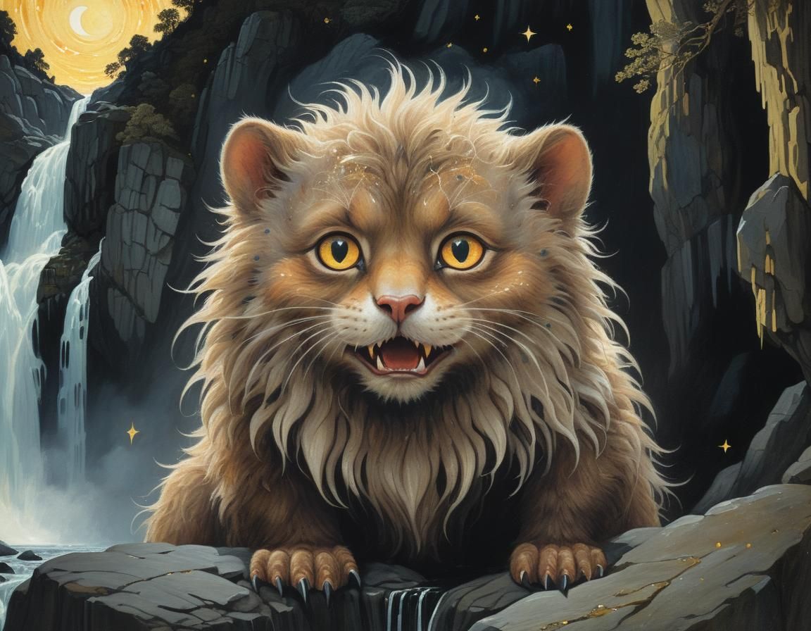 Fluffy Creature-Cub Portrait in Surrealist Oil Painting