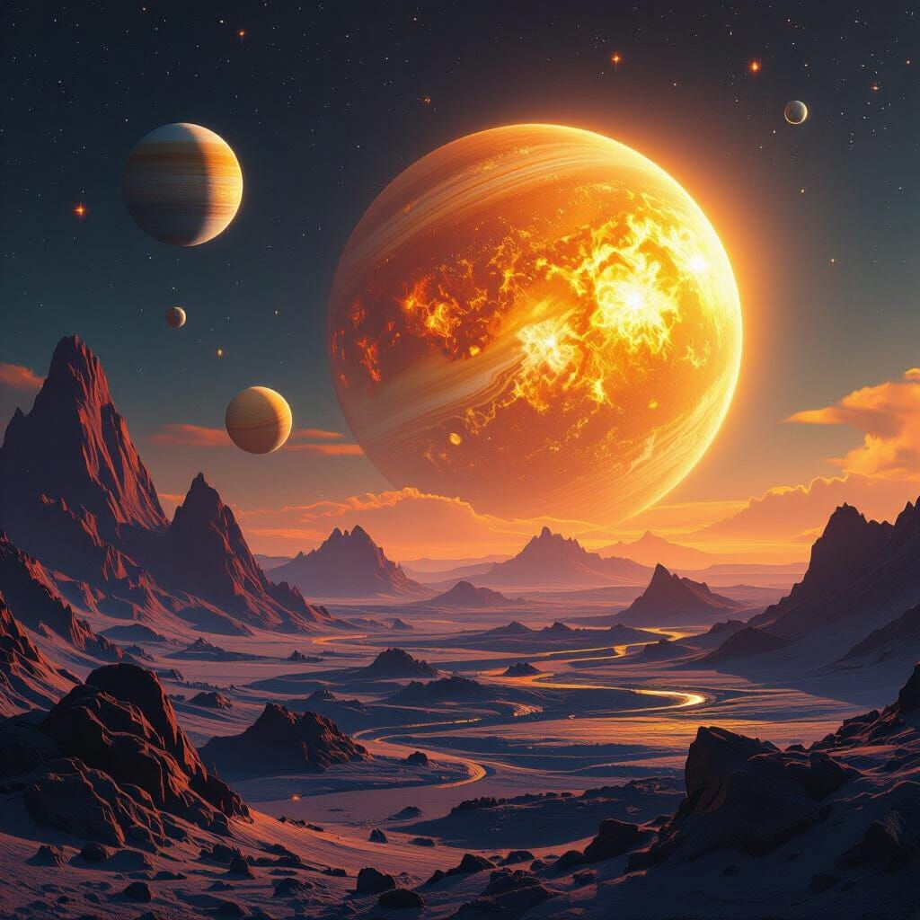 Vibrant Solar System Matte Painting in Deep Colors