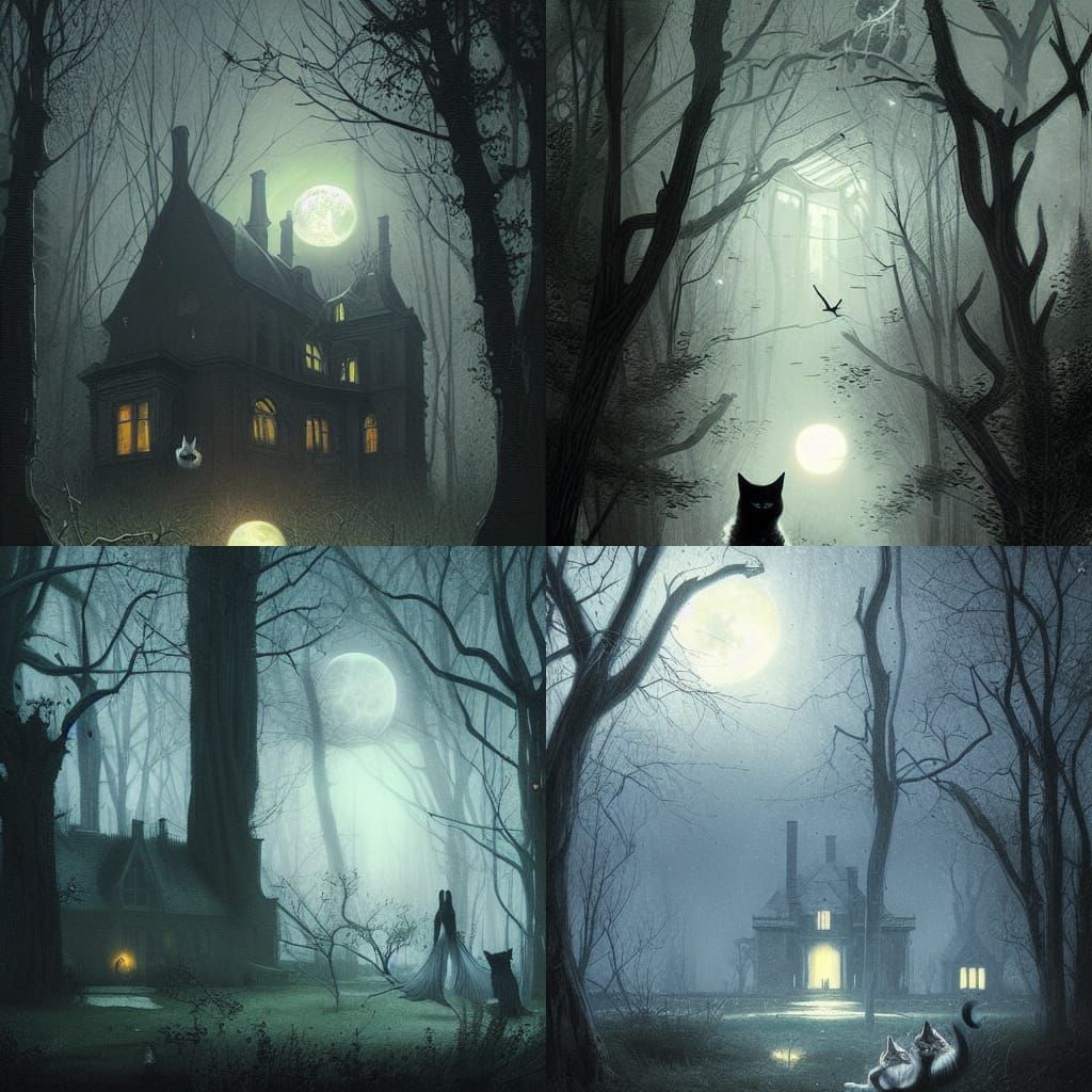Sinister Witch Mansion Under Full Moon