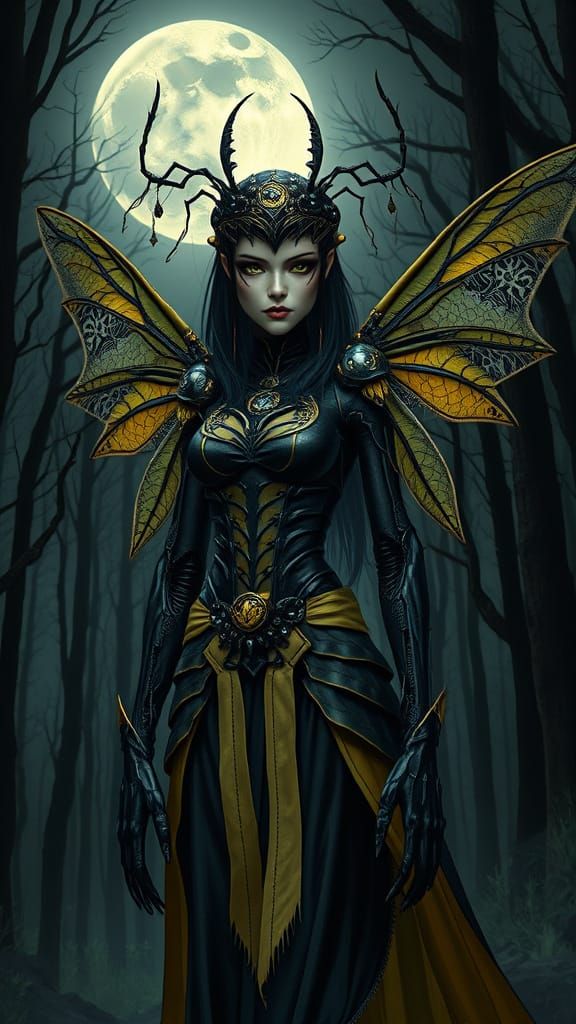 Insect Hybrid in Dark Mystical Forest, Biomechanical Art