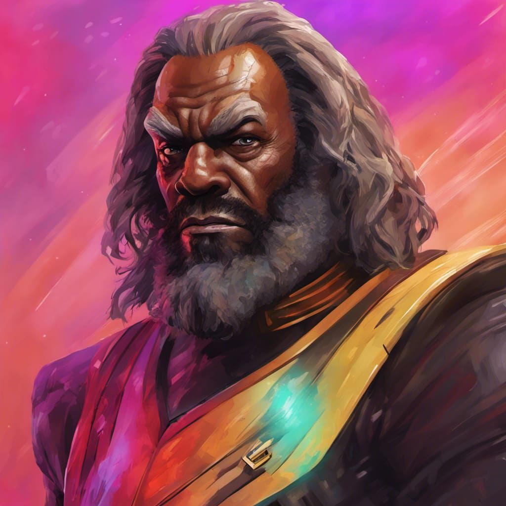 Annoyed Worf in Hyperrealistic Splash Art