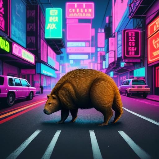 Synthwave Capybara in Neon Retro Style