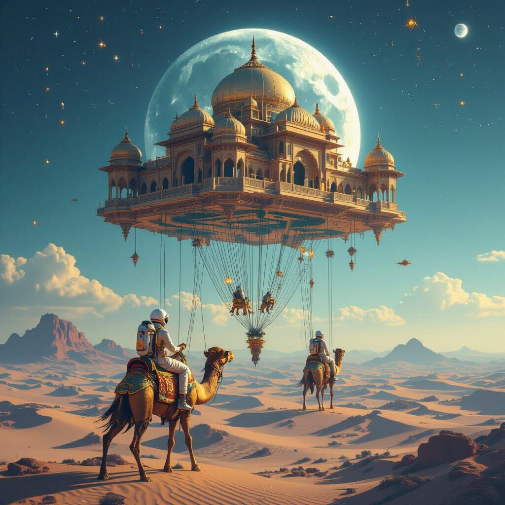 Upside-Down Mughal Palace in Glass Desert, Futuristic Art