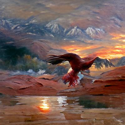 Eagle Silhouetted Against Jasper Sunset