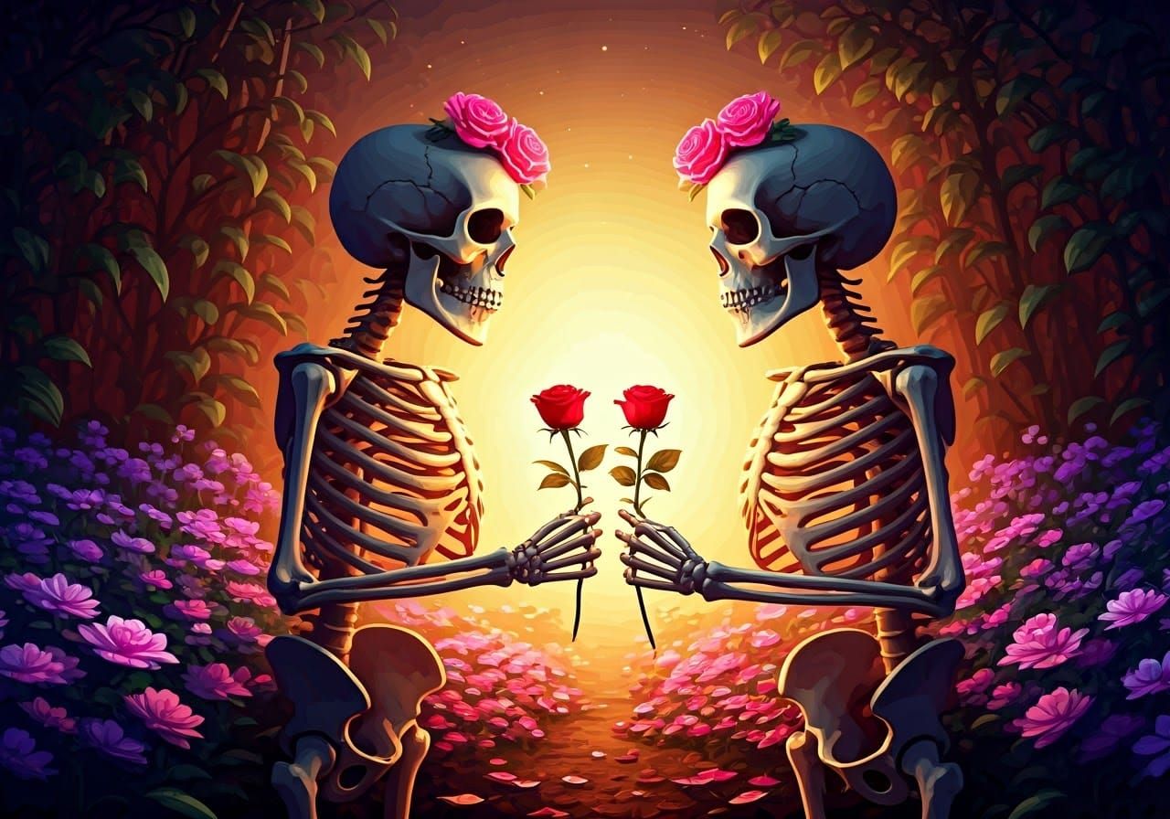 Whimsical Skeletons in Enchanted Garden