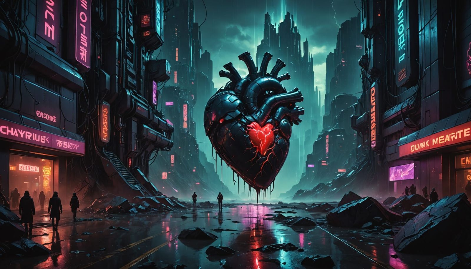 Cyberpunk City Powered by a Colossal Heart