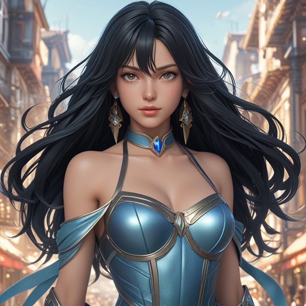 Ethereal Anime Guardian with Radiant Iridescent Skin