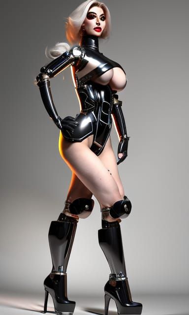 Cyborg Superheroine with Hourglass Figure, Comic Art