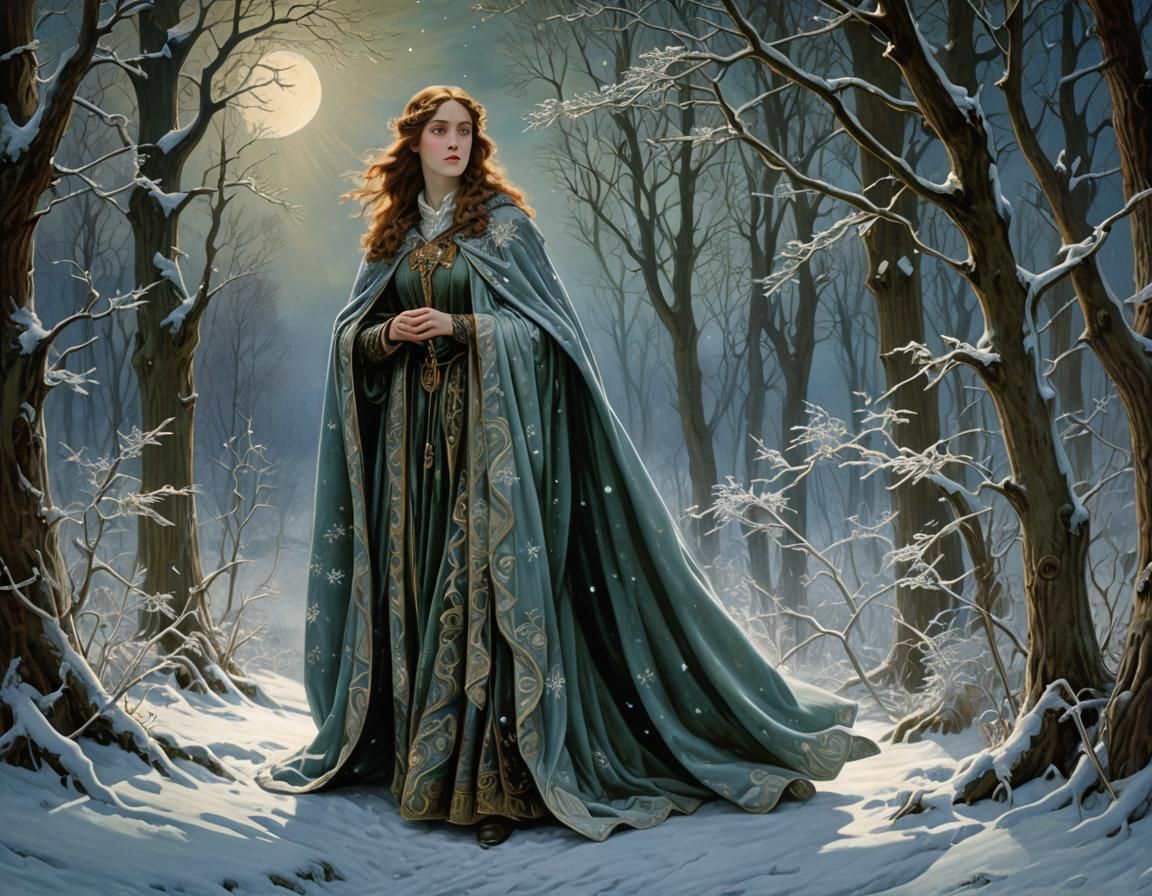 Snow Spirit in Pre-Raphaelite Style