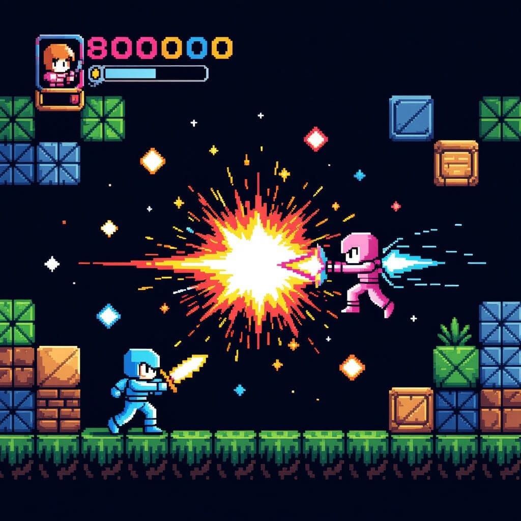 8-bit Retro Arcade Action Game Art