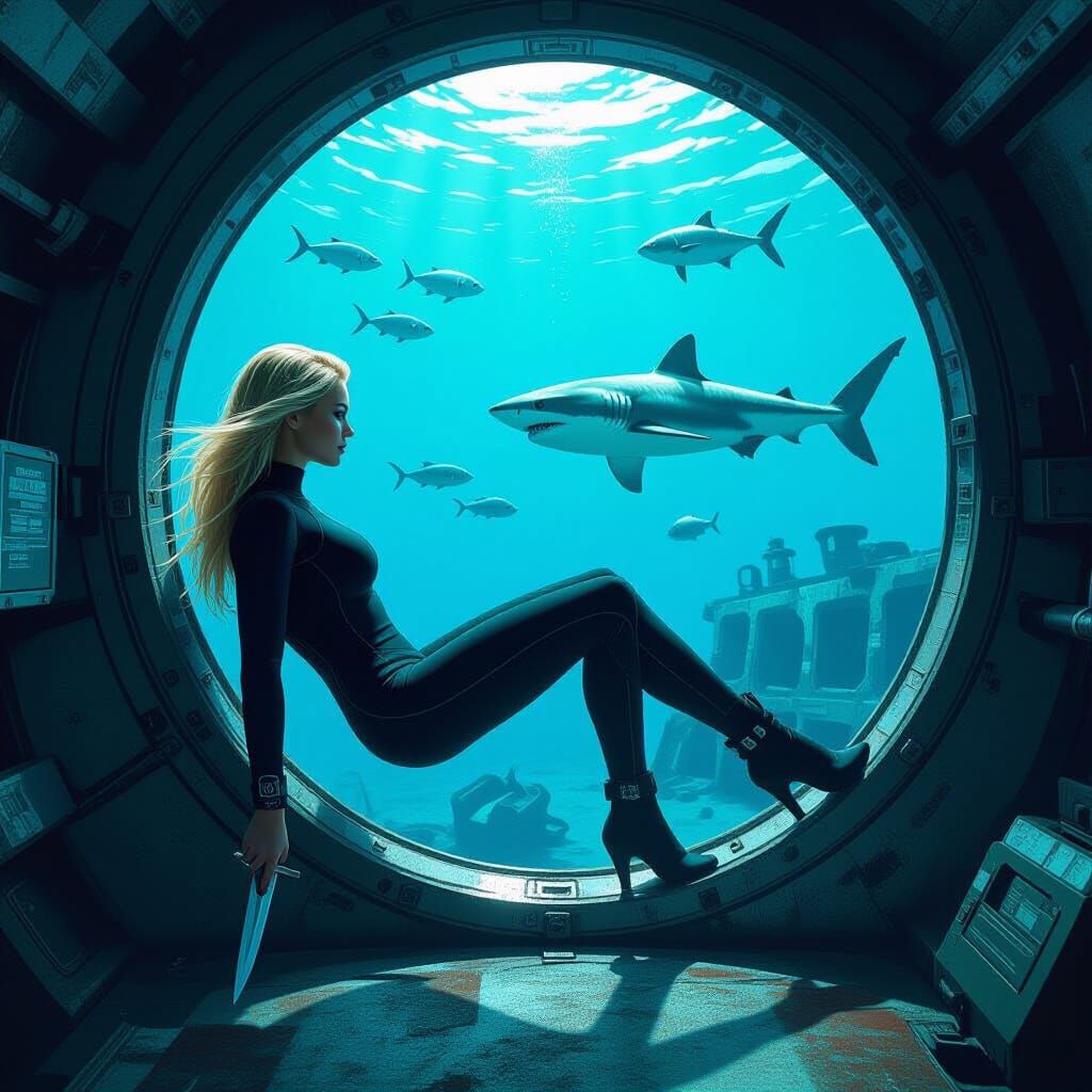 Underwater Station: Athletic Woman with Ankle Dagger
