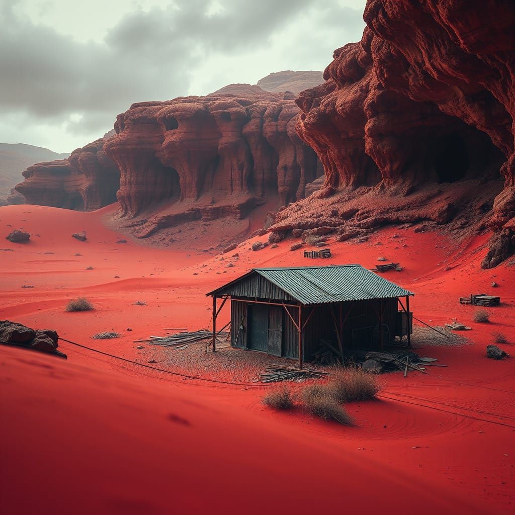 Scarlet Desert Oasis with Metallic Haven