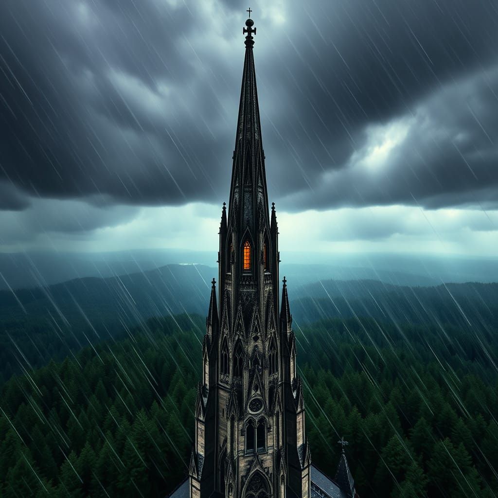 Gothic Cathedral in Turbulent Stormy Skies