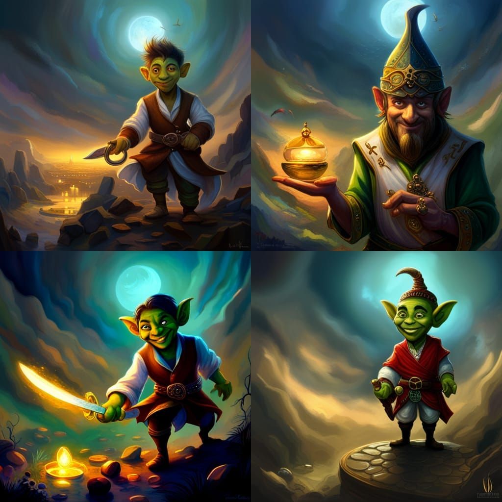 Cartoon Goblin Thief with Dagger and Jewels