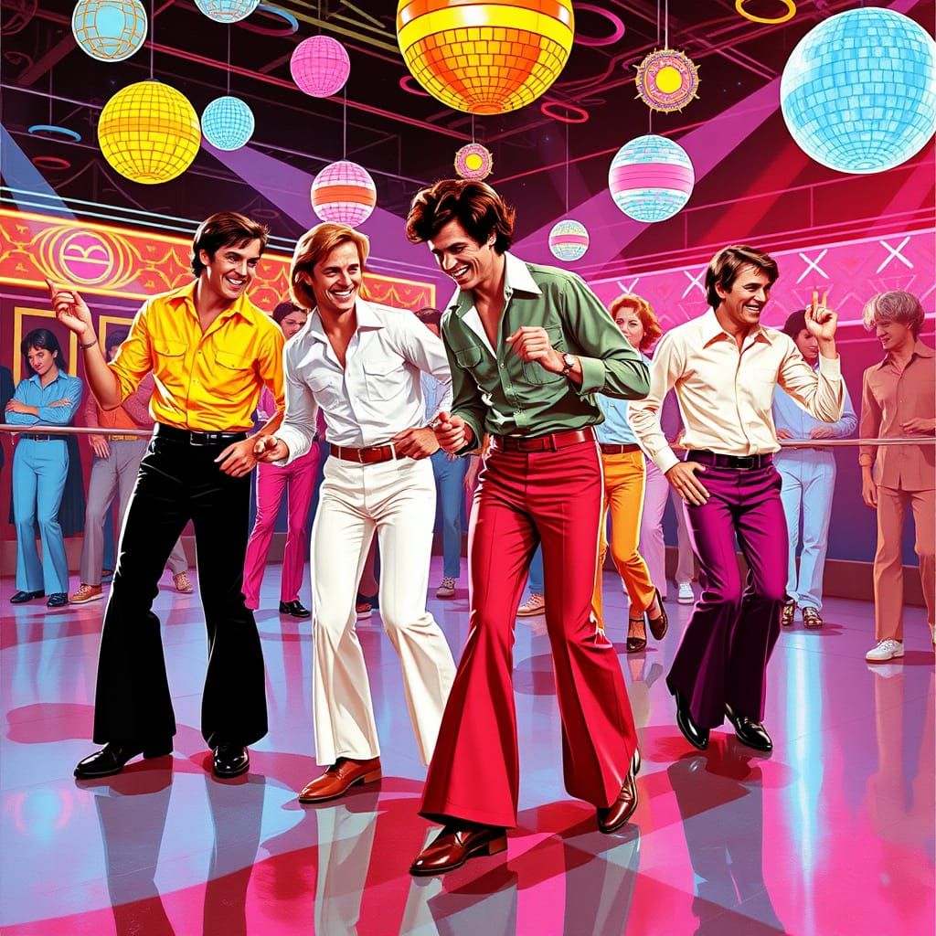 Retro-Futuristic Disco Scene in Vibrant Hues