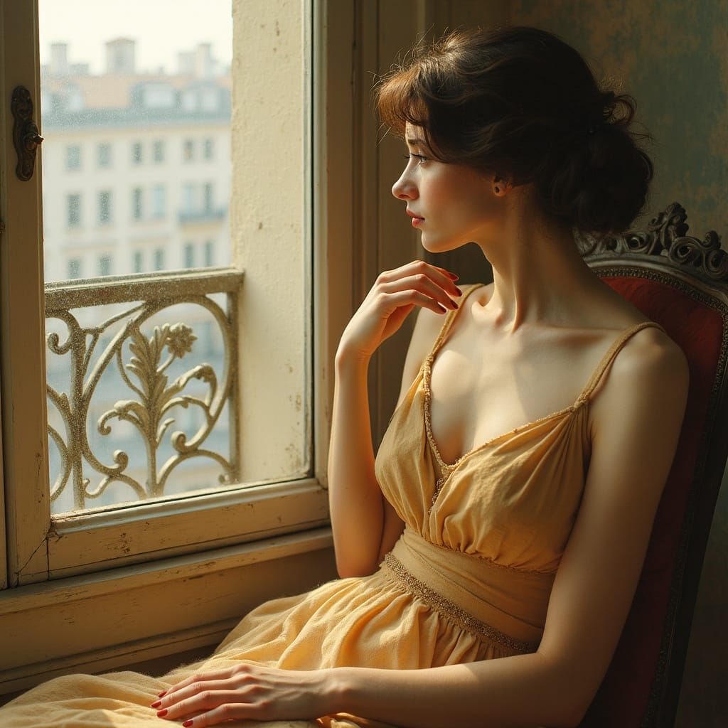 Art Nouveau Woman in Profile by Jugendstil Window