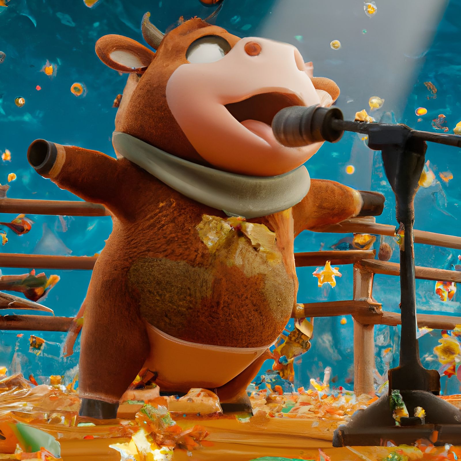 Adorable Cow Singing on Stage in Pixar Style