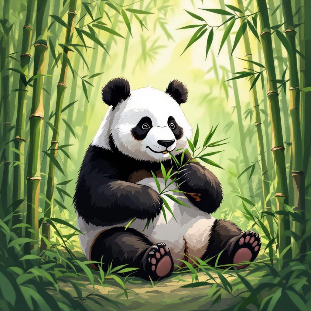 Panda in Bamboo Forest, Loish Style
