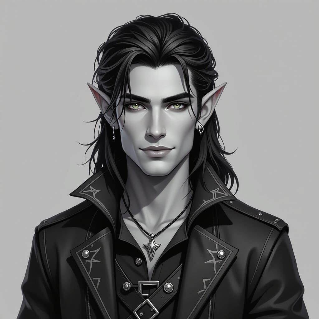 Monochrome Portrait of a Handsome Elf in Modern Attire