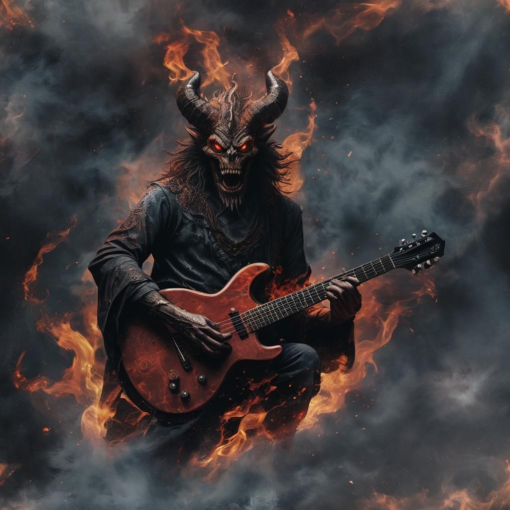 Fiery Demon Wizard Guitar Solo in Splash Art Style