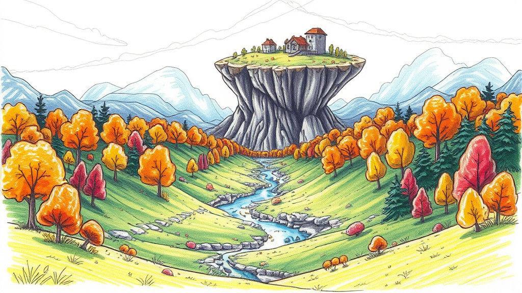 Fantasy Autumnal Valley with Floating Islands