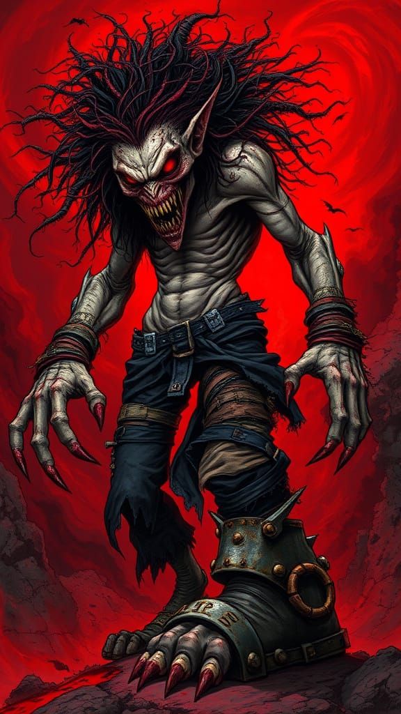 Grotesque Vampire Demon with Tangled Hair and Sutured Skin