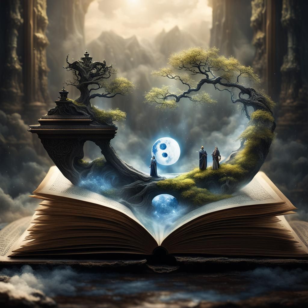 Yin Yang Emerges from Book in Detailed Fantasy Art