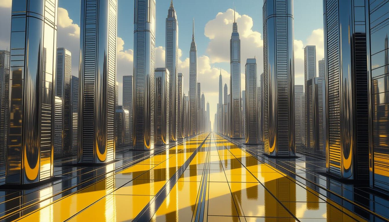 Futuristic City of Silver and Gold Towers
