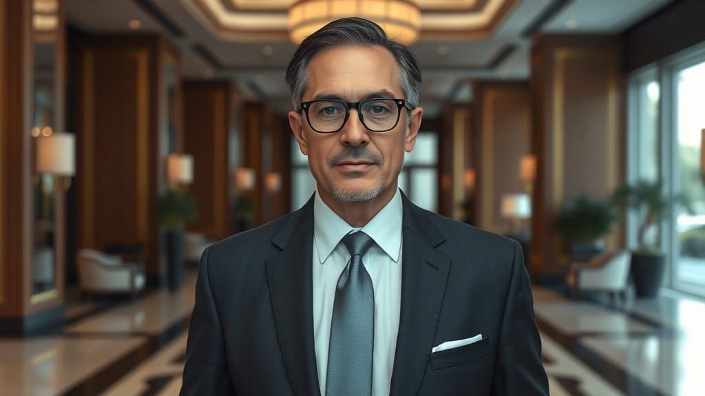 Elegant Businessman in Hotel Lobby Setting