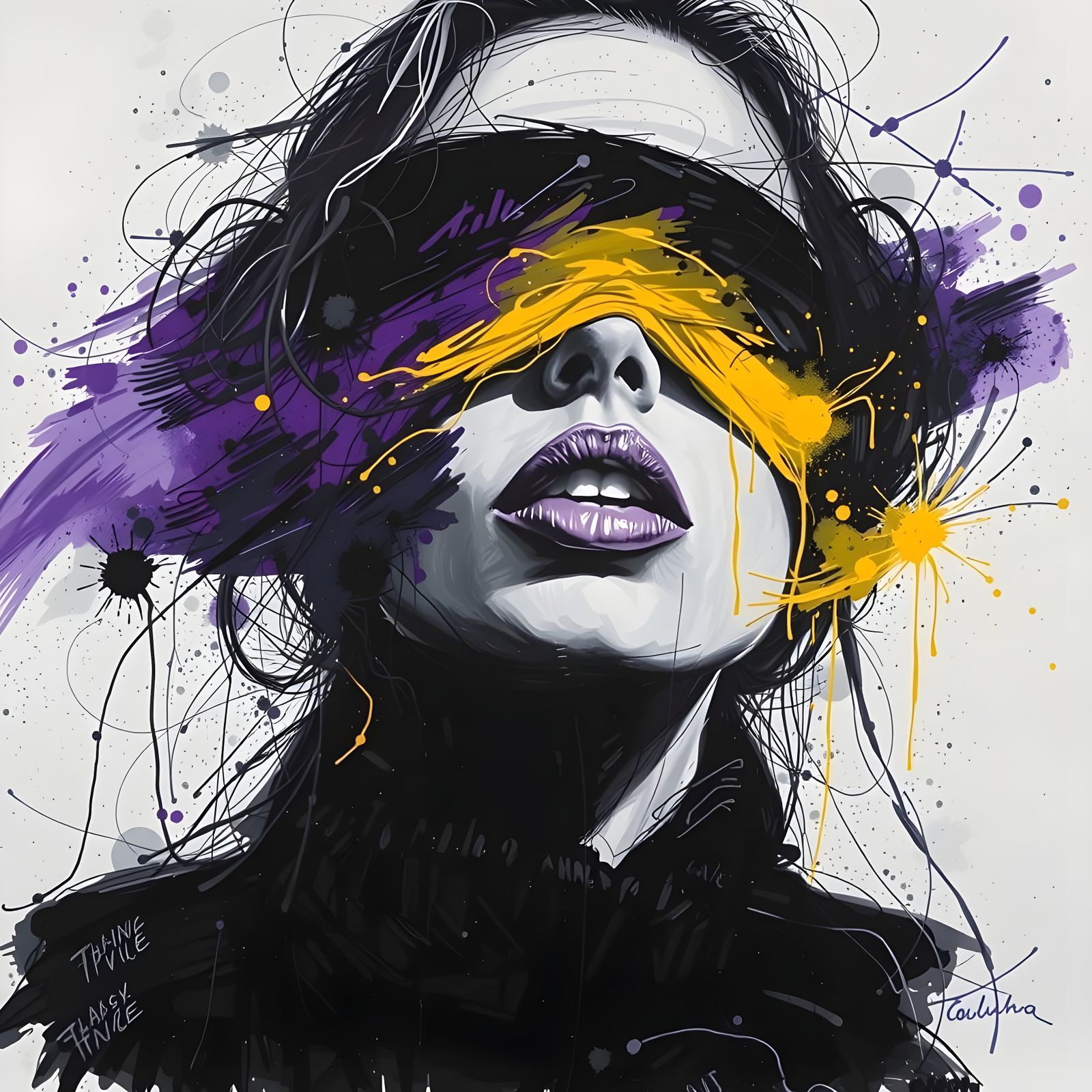 Painting of a Blindfolded Woman in Sharp Strokes